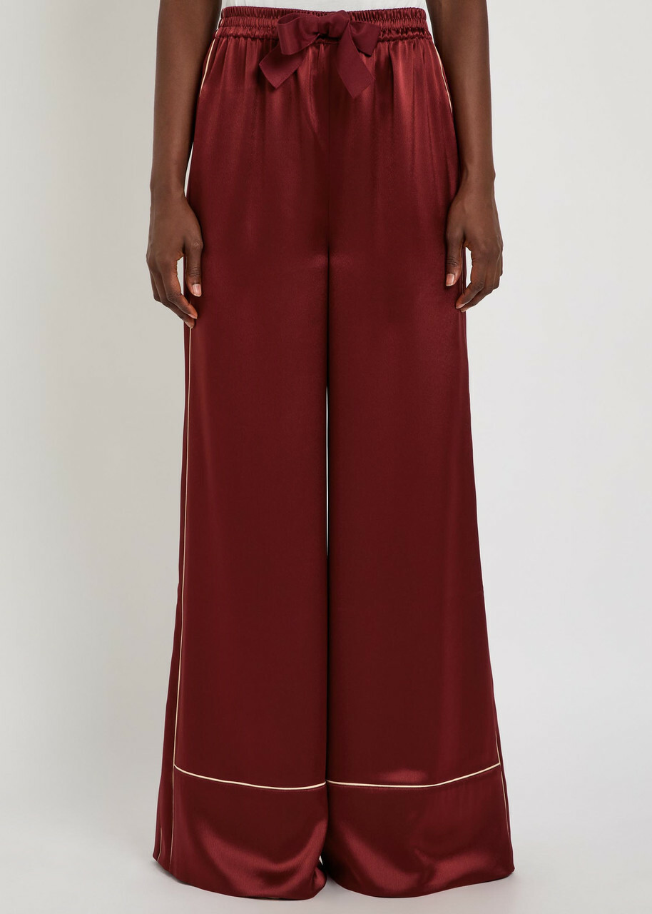 Roksanda Nael Wide-leg Satin Trousers Burgundy