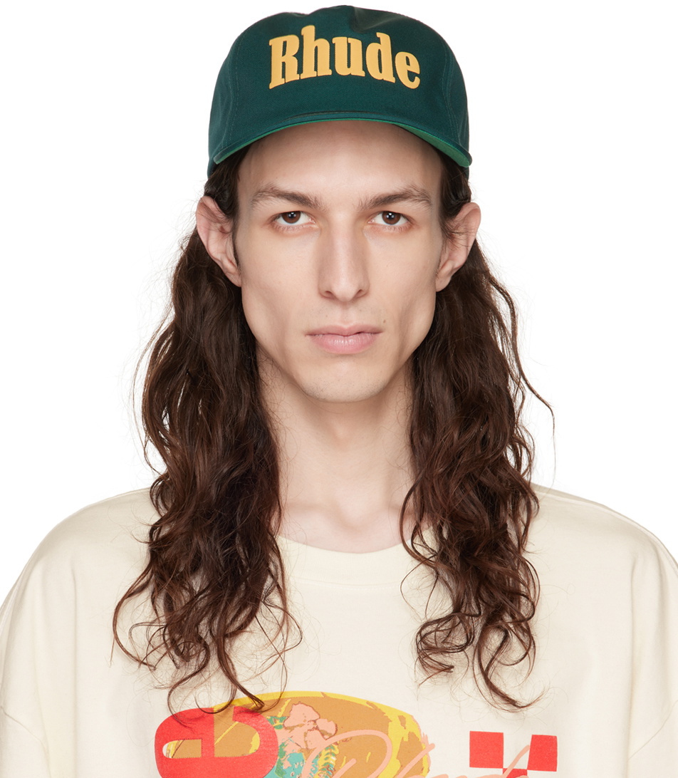 Rhude Dark Green Cap with Yellow Logo Rhude Green Twill Logo Cap Rhude main image 4