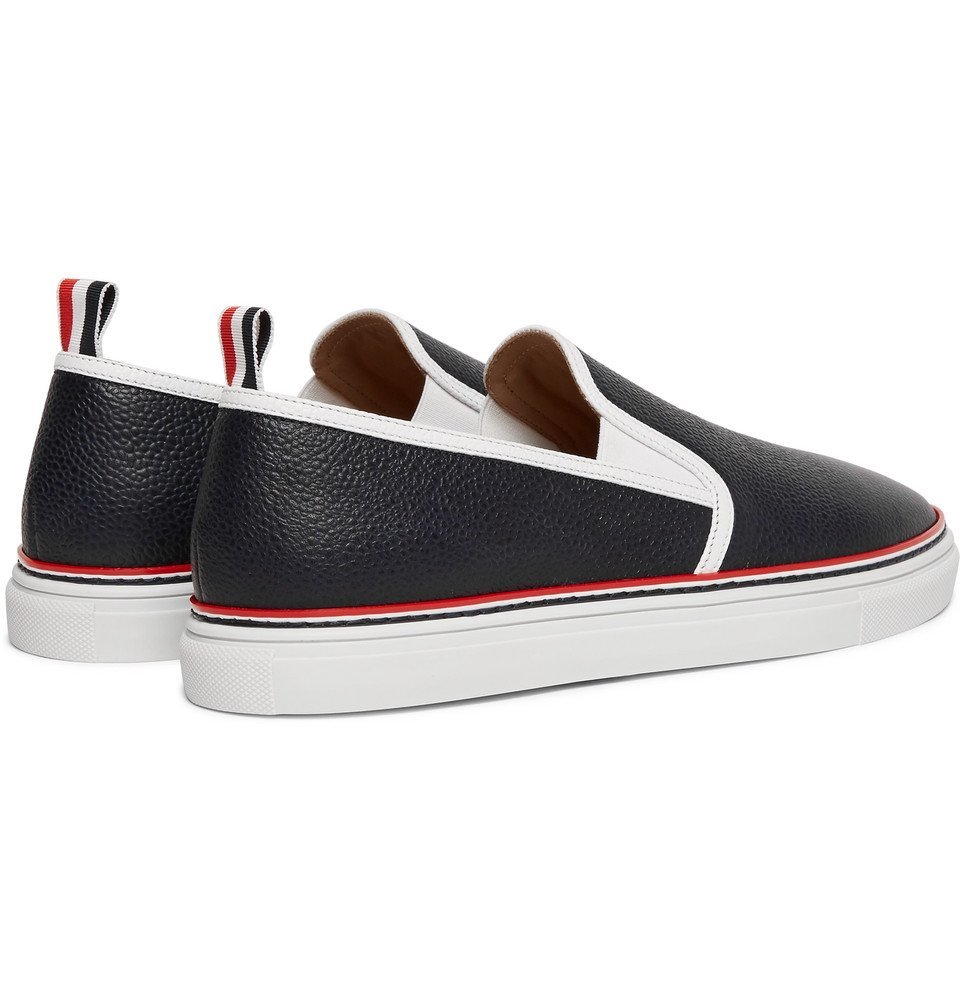 Thom Browne - Pebble-Grain Leather Slip-On Sneakers - Men - Navy