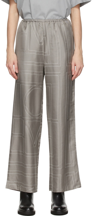 Photo: Totême Grey Silk Monogram PJ Lounge Pants