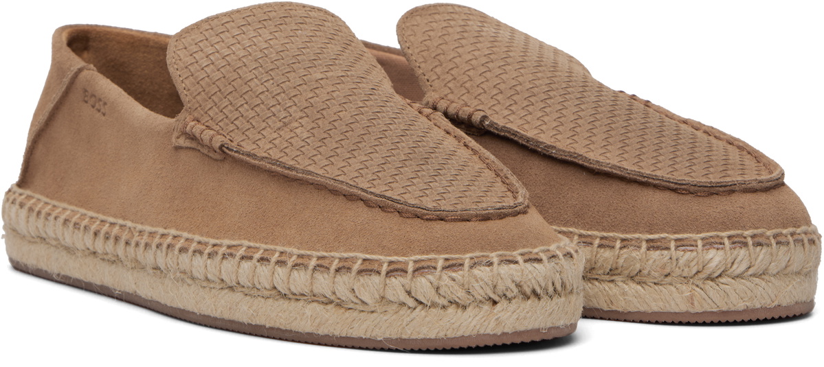 BOSS Beige Jute Midsole Suede Espadrilles