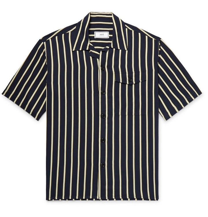 Photo: AMI - Camp-Collar Striped Twill Shirt - Men - Navy