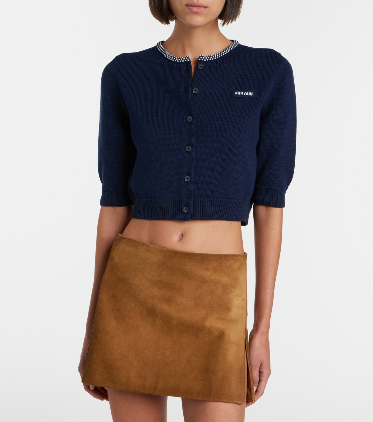 Miu Miu Logo cropped cotton cardigan