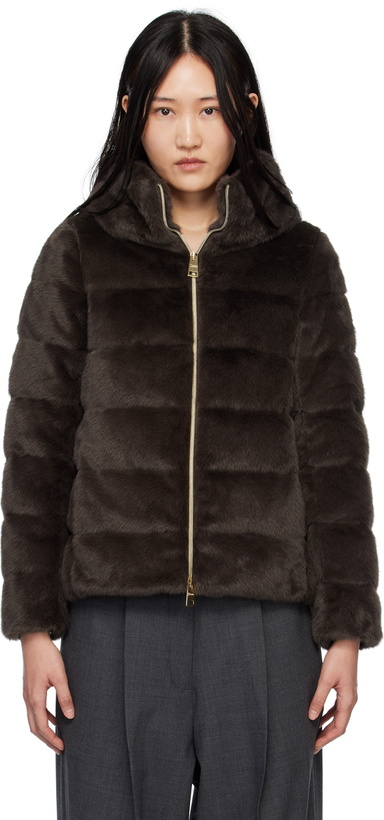 Photo: Herno Brown Lady Cape Faux-Fur Down Jacket