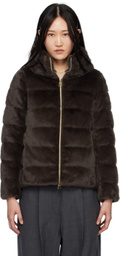 Herno Brown Lady Cape Faux-Fur Down Jacket