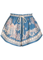 Alemais Acacia Printed Linen Shorts Blue