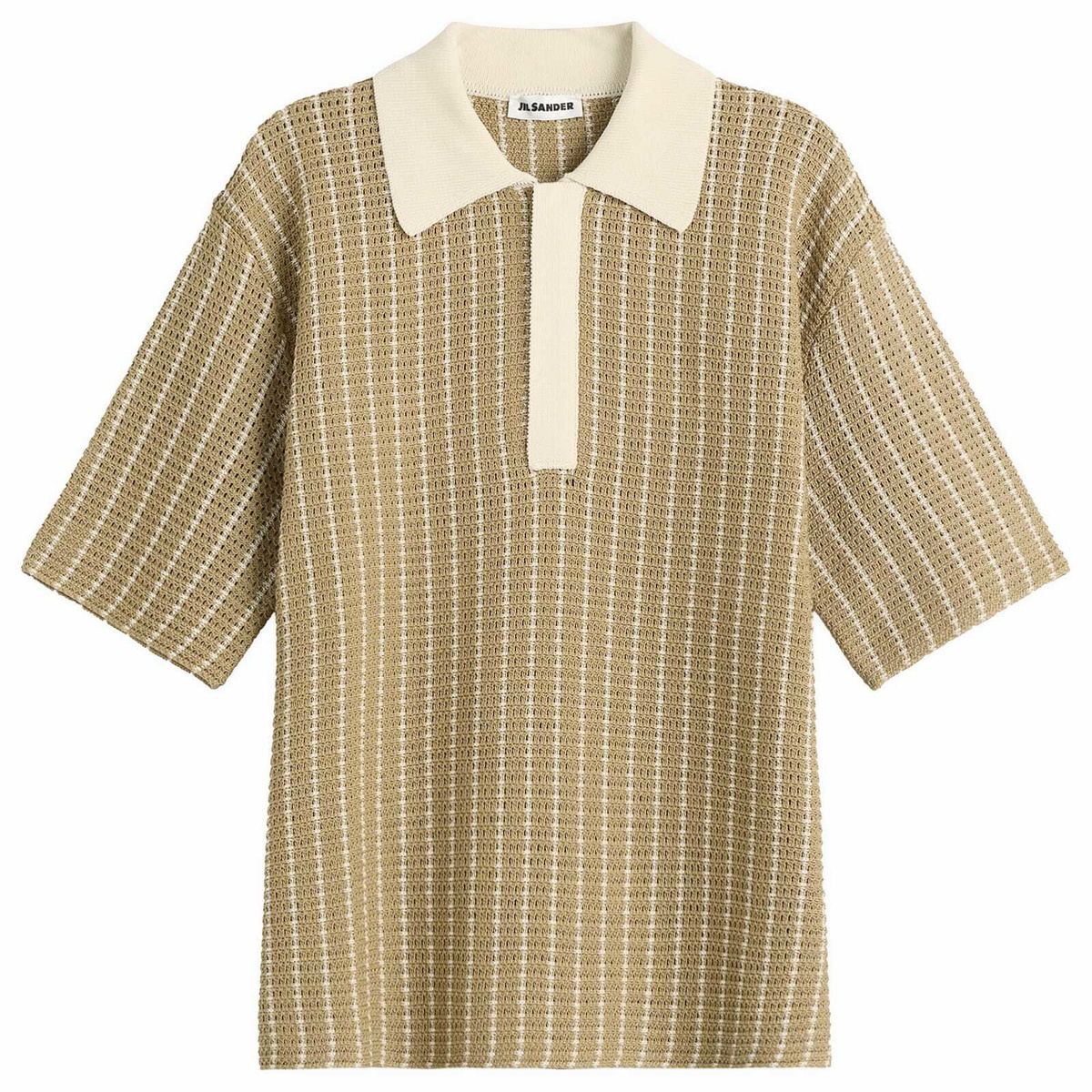 Jil Sander Men's Cotton Bi-Colour Net Stitch Polo in Deer