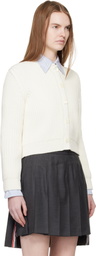 Thom Browne White Full Stitch Cropped Crew Neck Cardigan