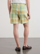 God's True Cashmere - Straight-Leg Checked Linen Shorts - Green