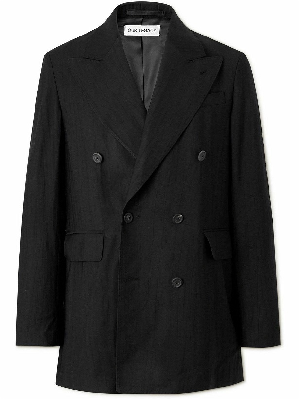 Photo: Our Legacy - Sharp Double-Breasted Striped Twill Blazer - Black