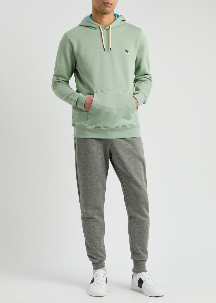 PS Paul Smith Logo-appliqued Hooded Cotton Sweatshirt Sage