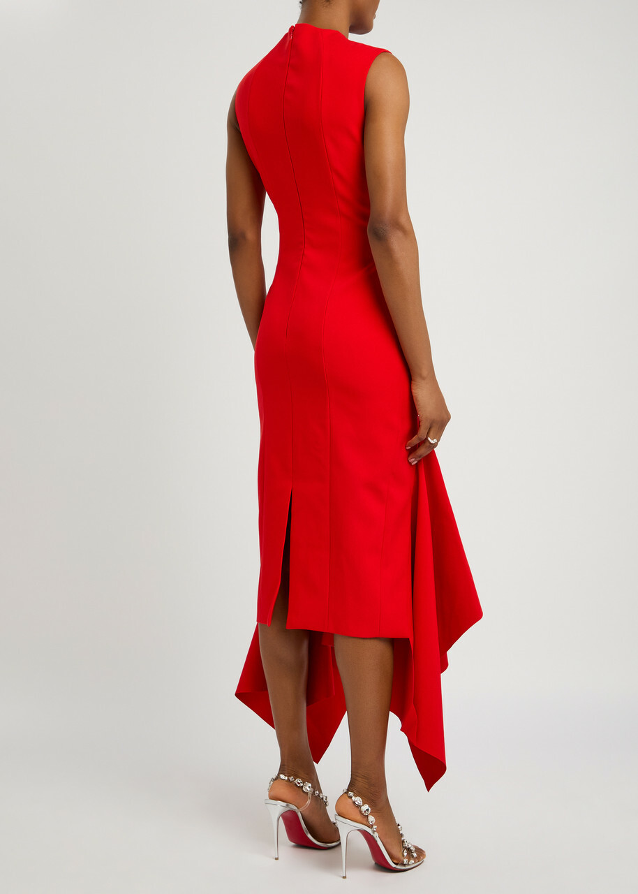 Solace London Trinity Crepe Midi Dress Red