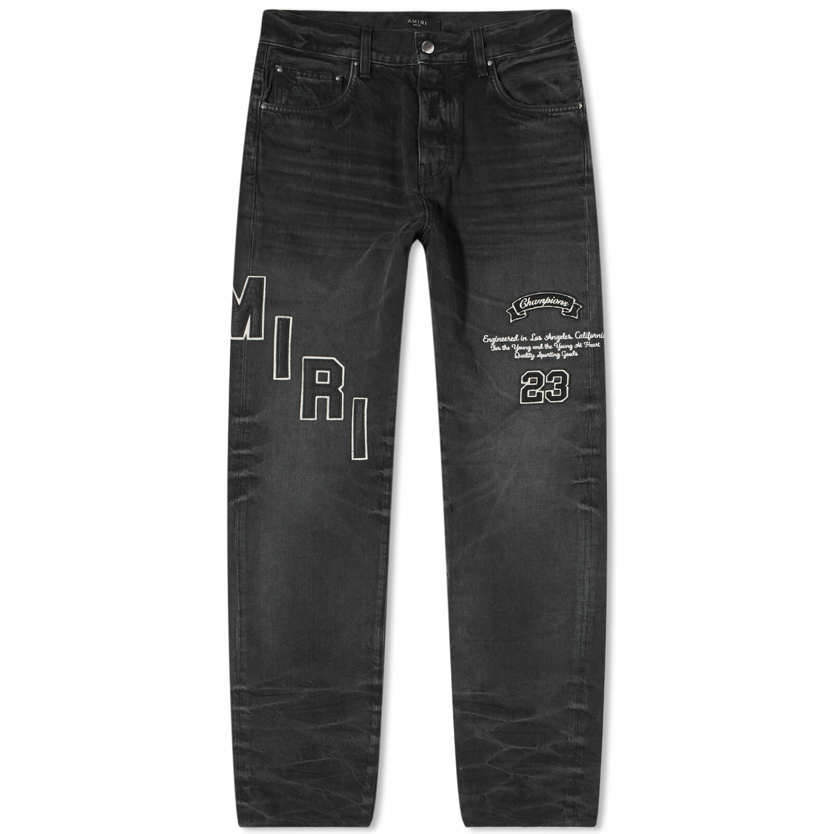 AMIRI Men's Hockey Logo Straight Jeans in Faded Black Amiri