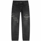 AMIRI Men's Hockey Logo Straight Jeans in Faded Black