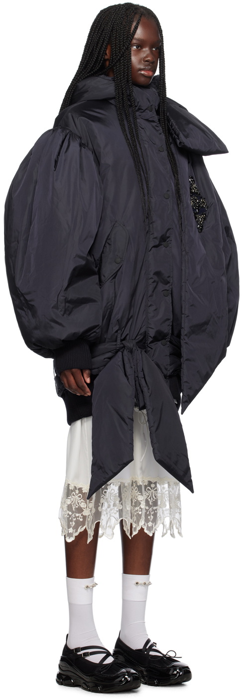 Simone Rocha Navy Oversized Bow Detail Bomber Jacket