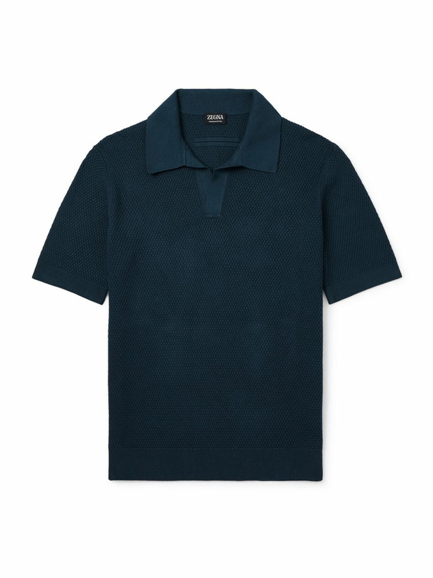Photo: Zegna - Slim-Fit Cotton-Piqué Polo Shirt - Blue
