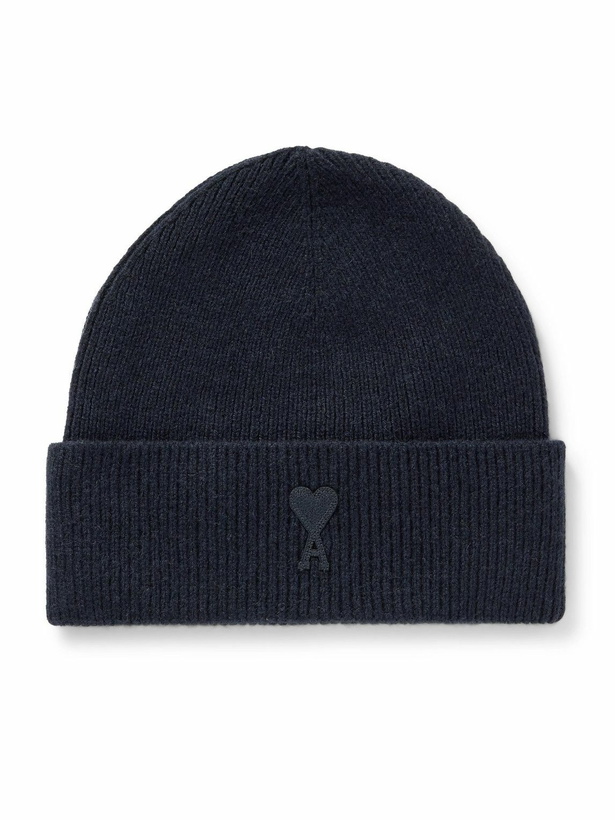 Photo: AMI PARIS - Logo-Appliquéd Ribbed Wool Beanie