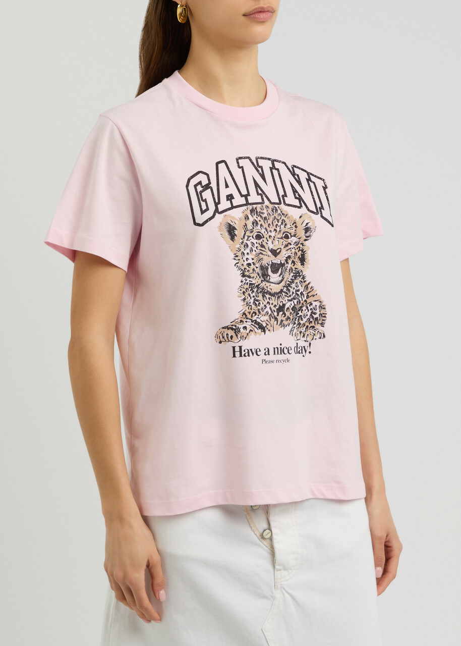 Ganni Logo-printed Cotton T-shirt Pink GANNI