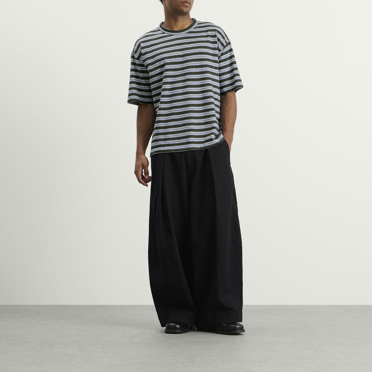 YMC Men's Rapport Stripe Triple T-Shirt in Dark Green Multi