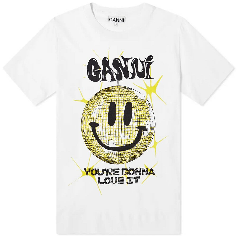 GANNI Women's Smiley Relaxed T-Shirt in Bright White GANNI