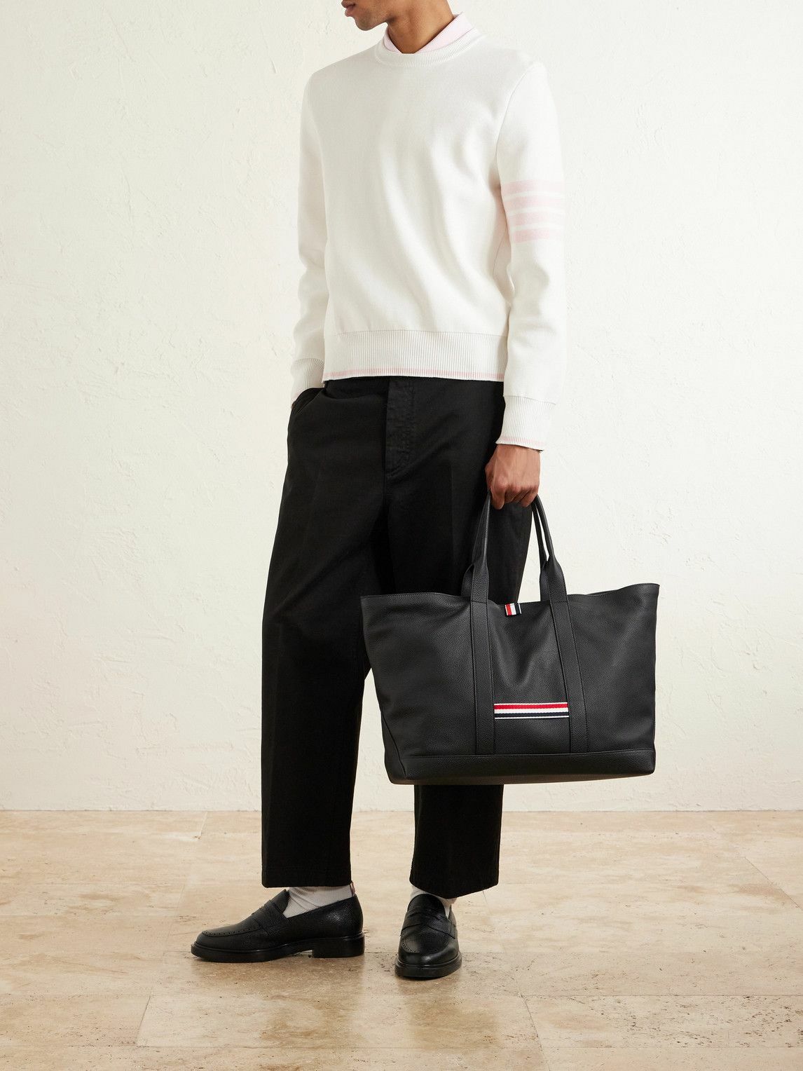 Thom Browne - Tool Medium Webbing-Trimmed Full-Grain Leather Tote