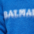 Balmain Men's Retro Logo Mohair Knit Crew in Cobalt/White