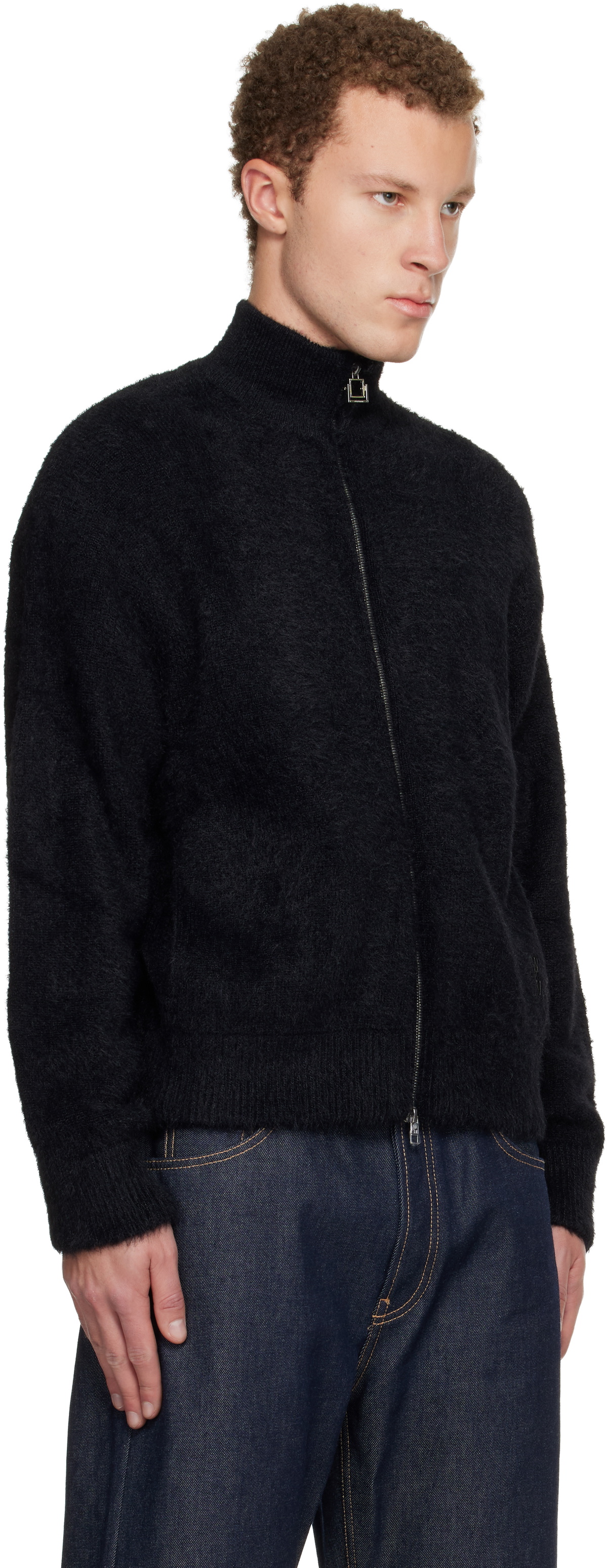 WOOYOUNGMI Black Hairy Zip-up Sweater
