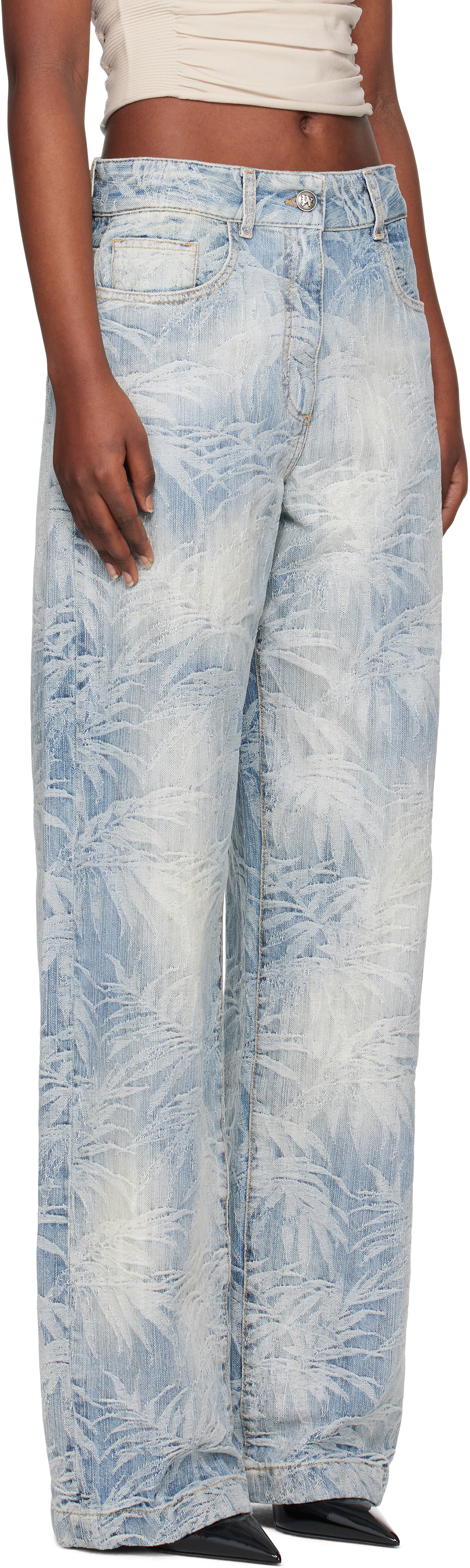 Palm Angels Blue Palms Jacquard Loose Jeans