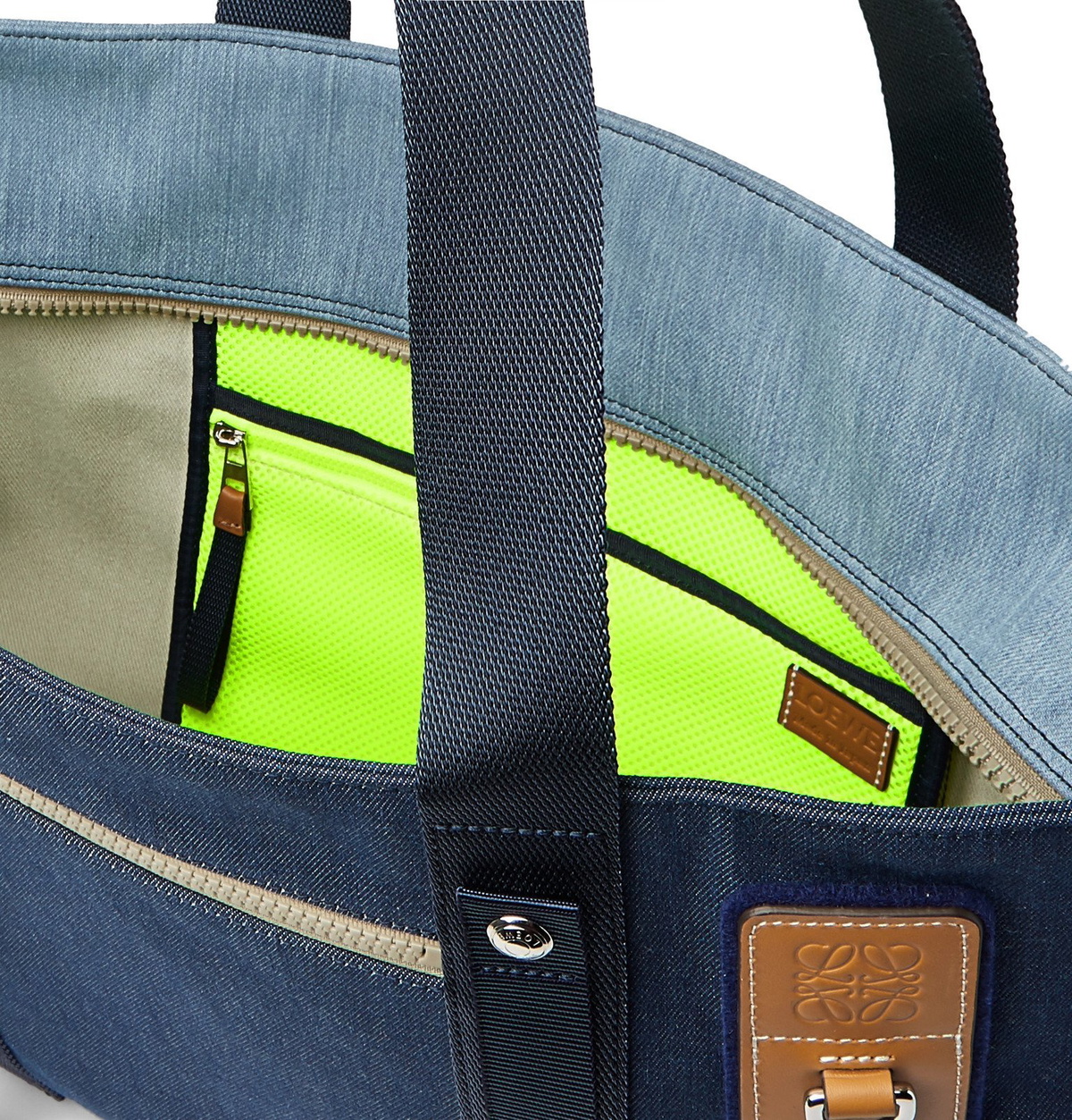 Loewe - Eye/LOEWE/Nature Leather-Trimmed Colour-Block Denim Tote 