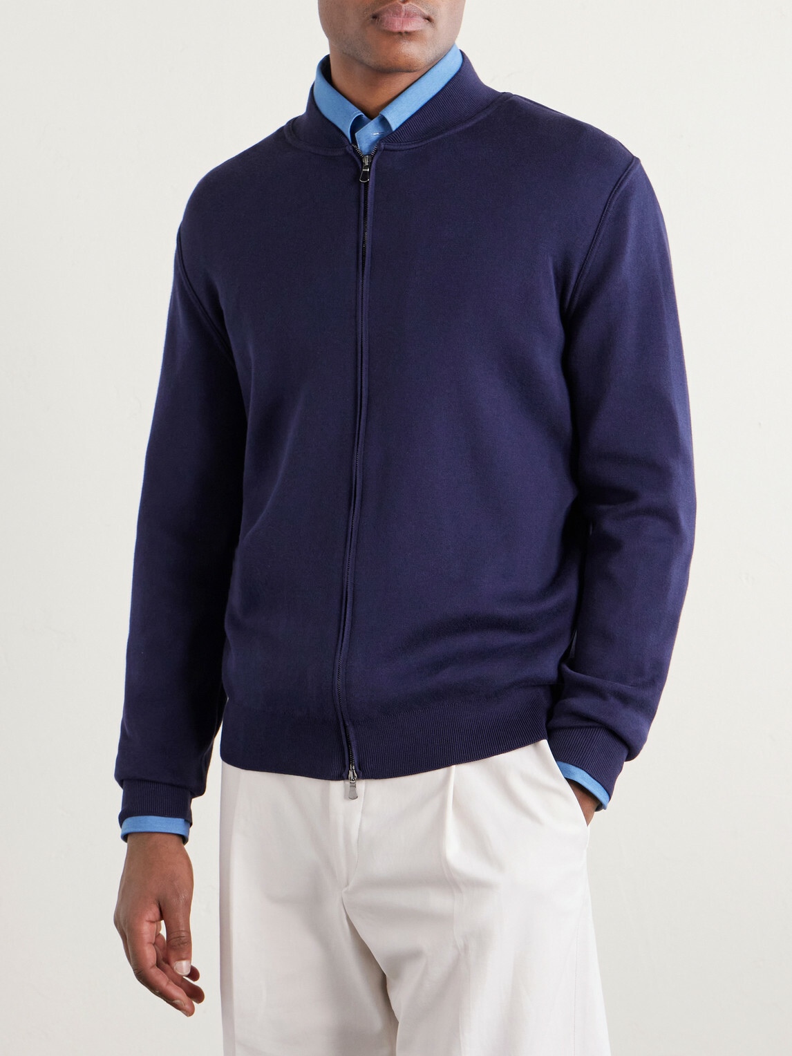 Thom Sweeney - Zip-Up Cotton Sweater - Blue