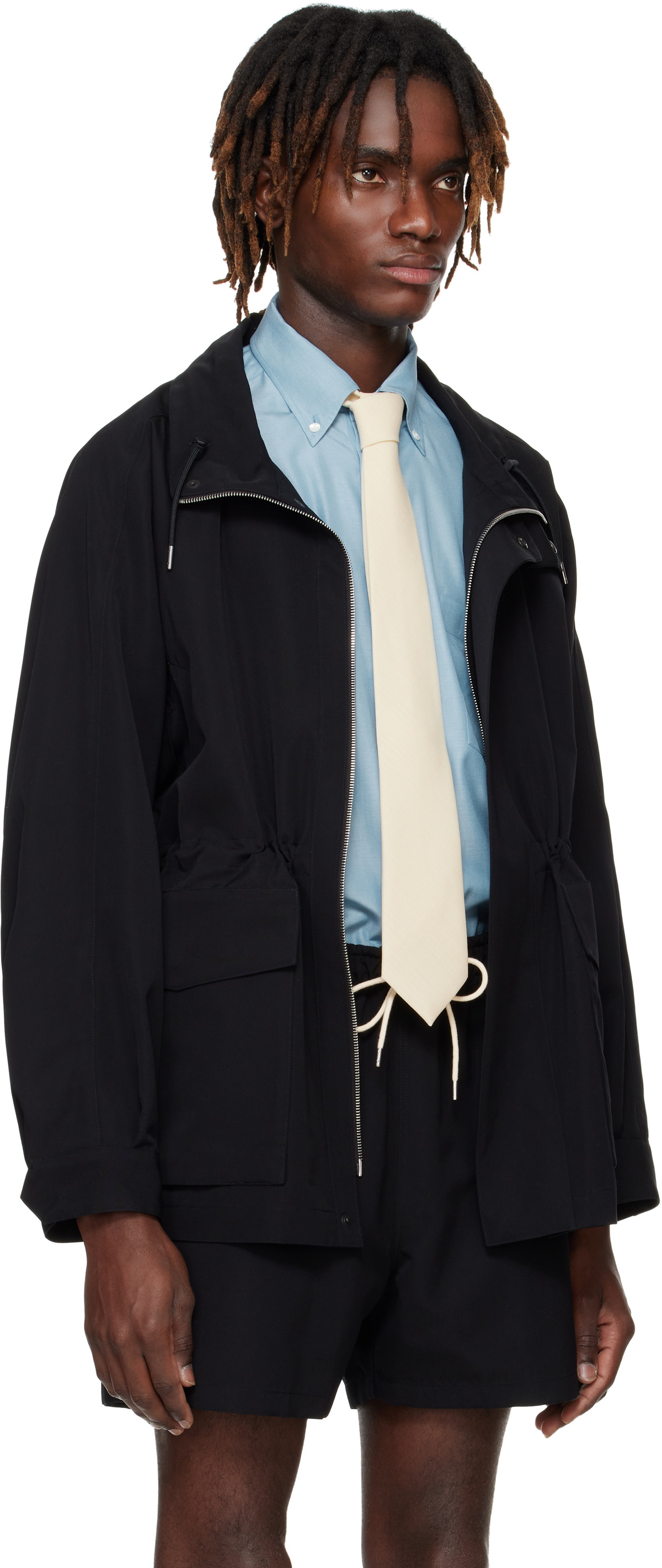 AURALEE Black Wool Max Canvas High Neck Zip Jacket Auralee