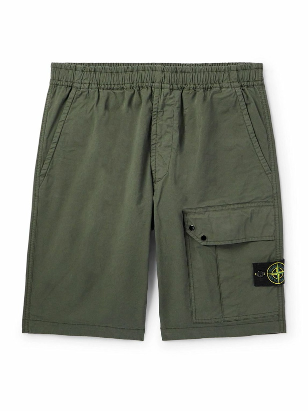Photo: Stone Island - Straight-Leg Logo-Appliquéd Cotton-Blend Twill Cargo Shorts - Green