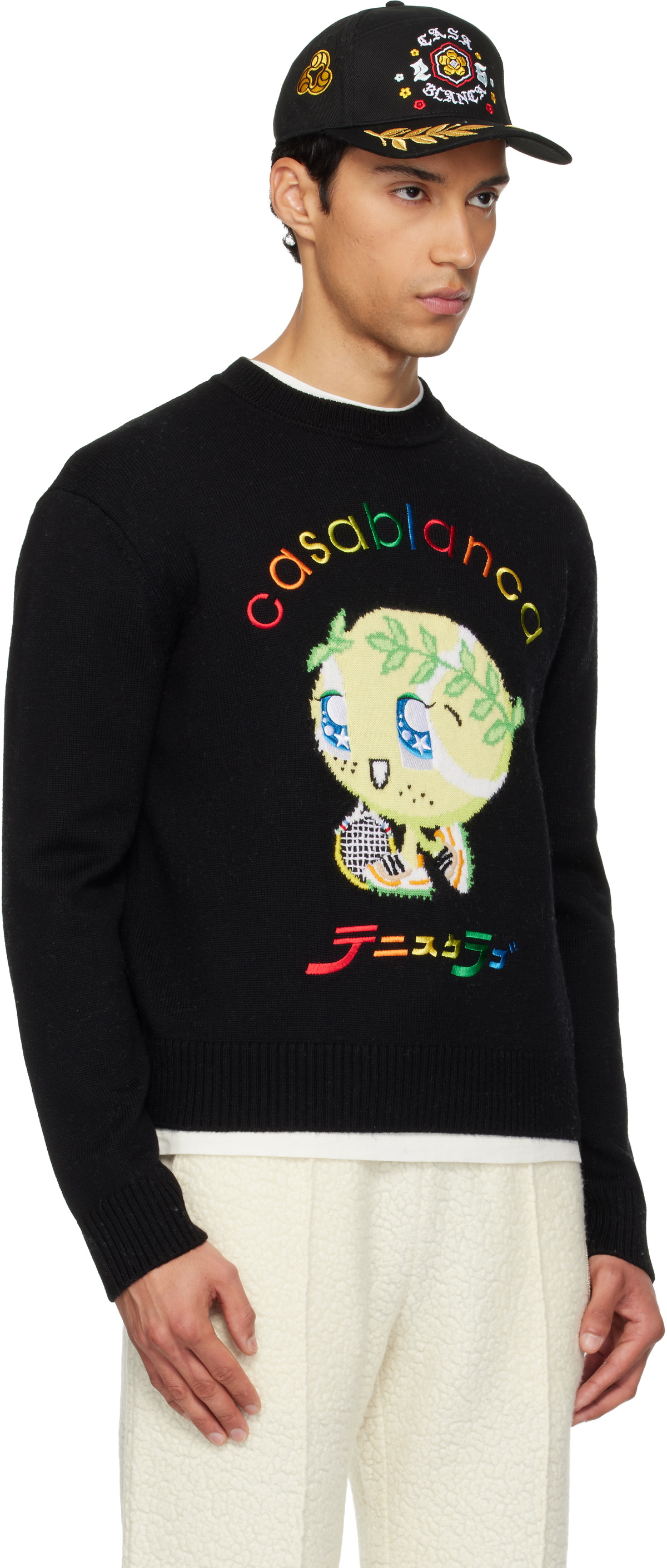 Casablanca Black Character Intarsia Crew Sweater