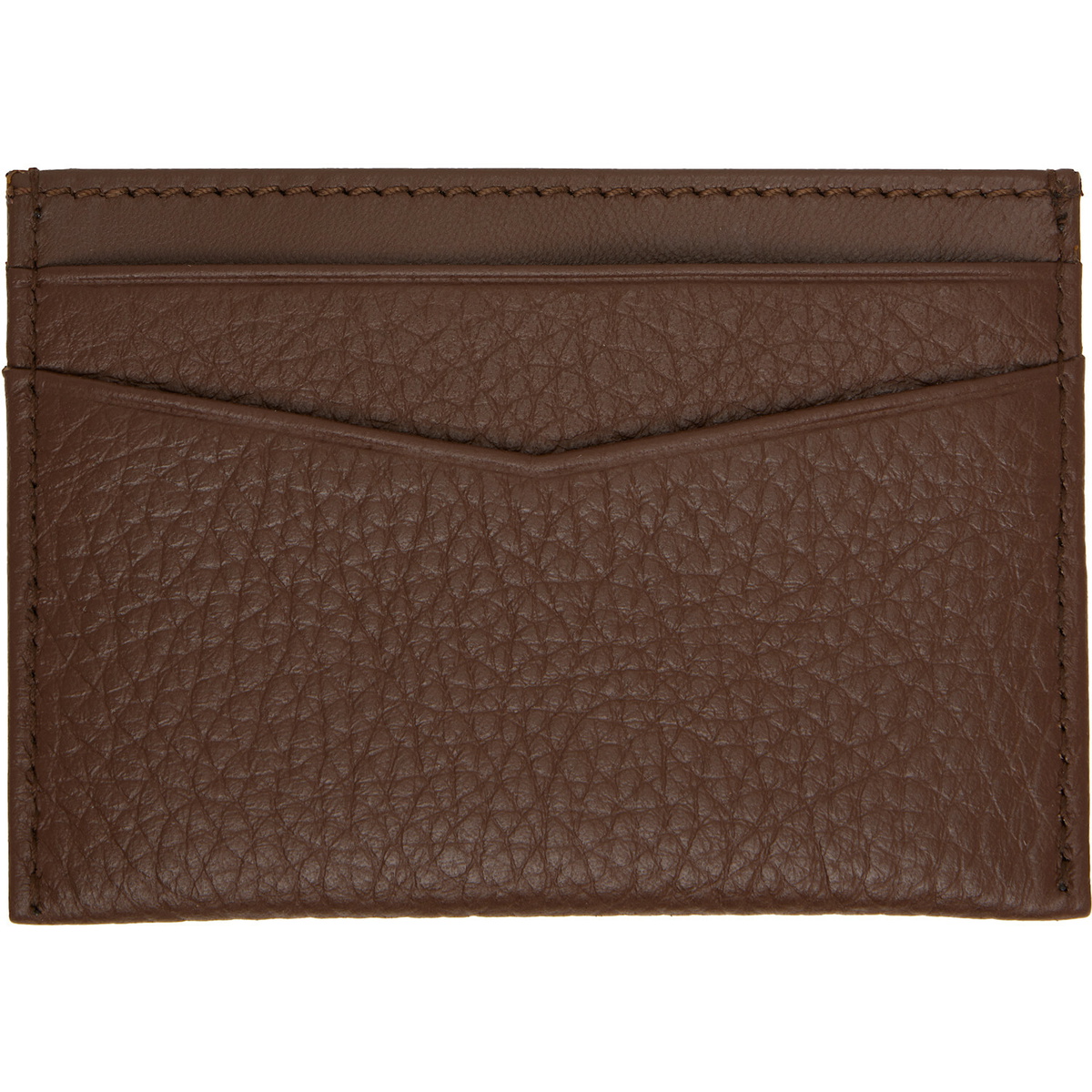 BOSS Brown Grained-Leather Metal Logo Card Holder