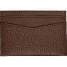 BOSS Brown Grained-Leather Metal Logo Card Holder