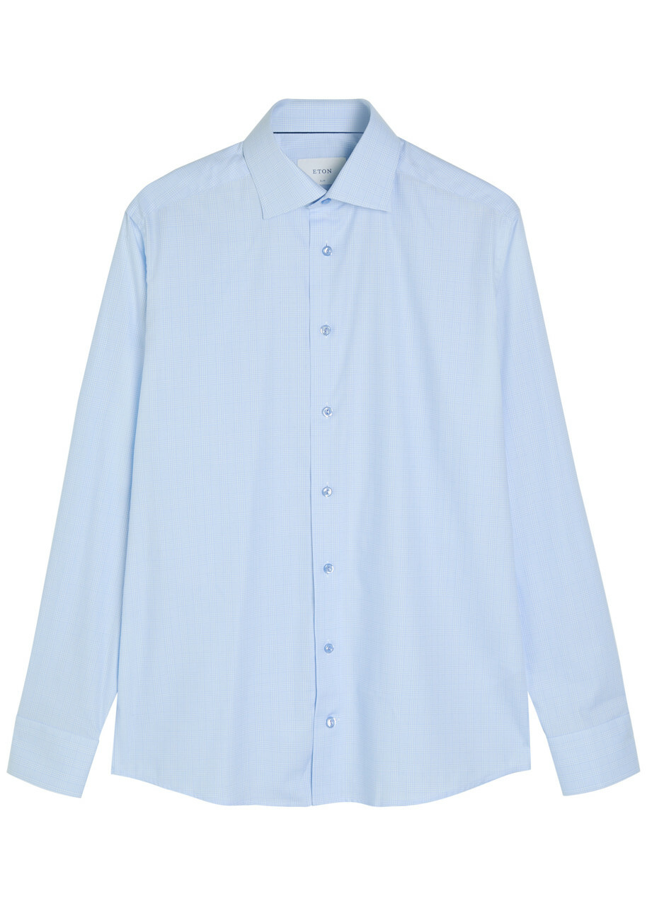 Eton Checked Cotton-blend Shirt Light Blue