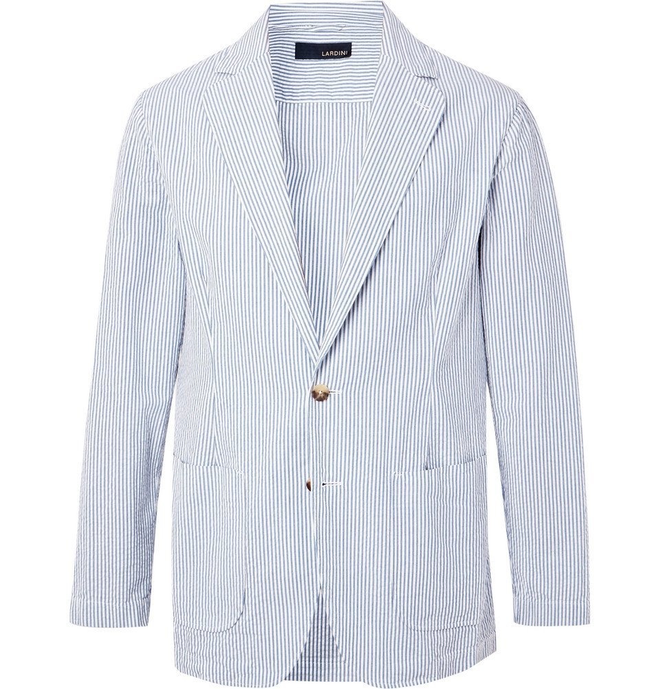 Lardini - Blue Unstructured Striped Cotton-Seersucker Blazer