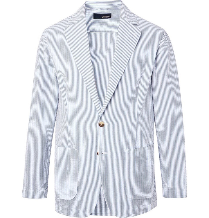 Photo: Lardini - Blue Unstructured Striped Cotton-Seersucker Blazer - Blue