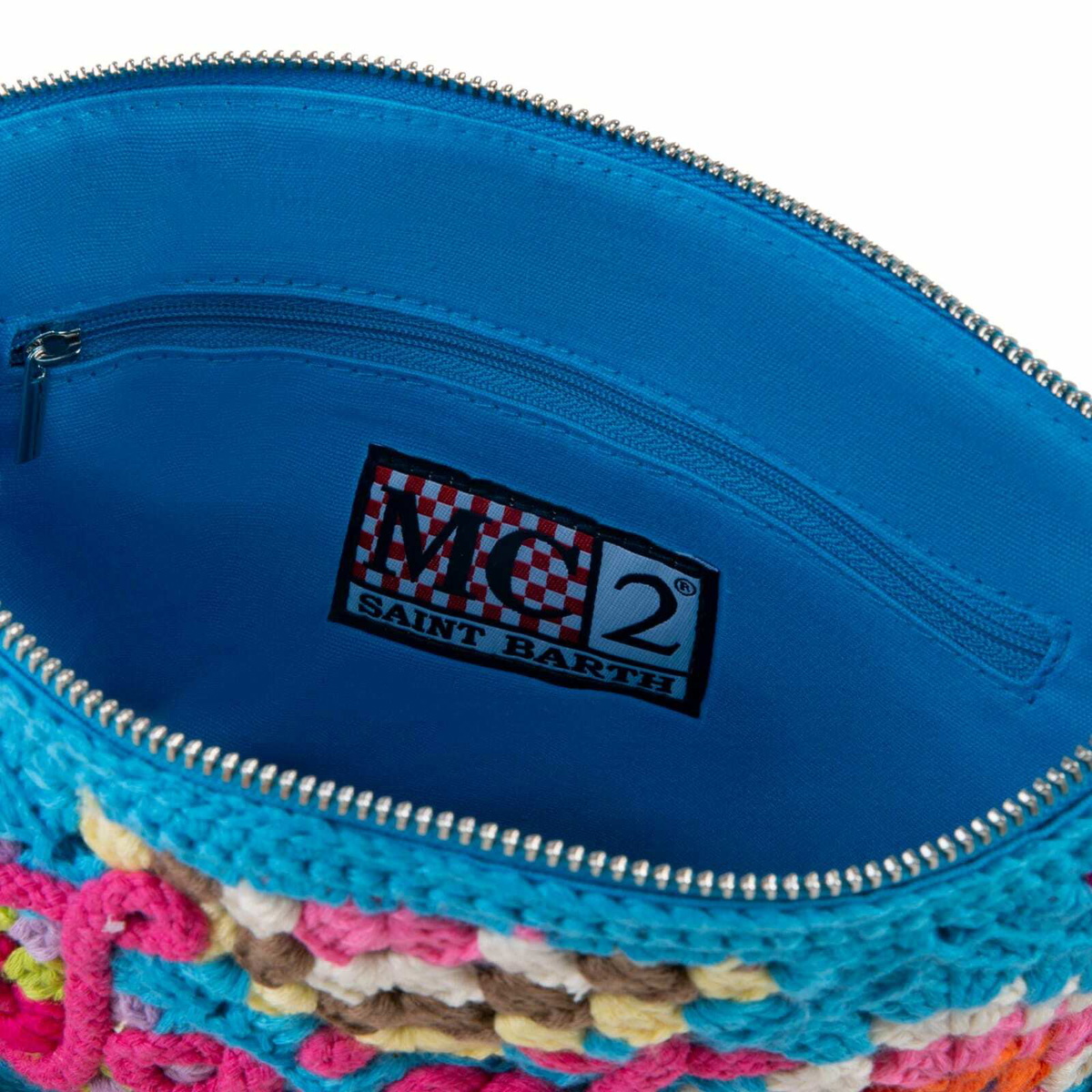 MC2 Saint Barth Parisienne Light Blue Crochet Pouch Bag With Saint Barth Embroidery