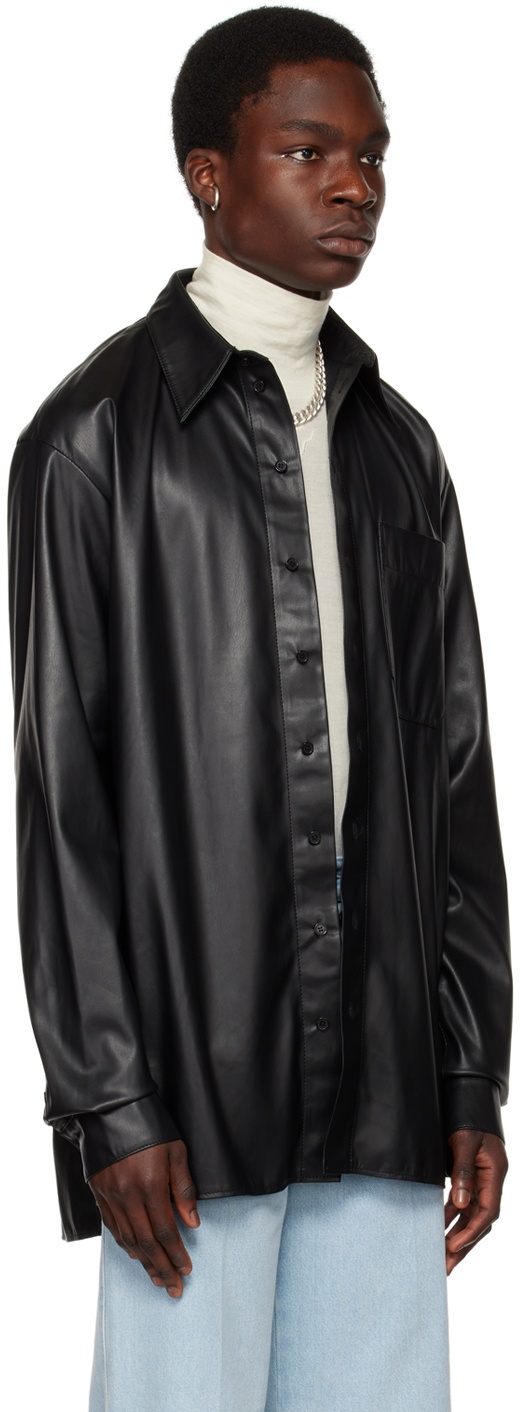 LU'U DAN Black Oversized Faux-Leather Shirt