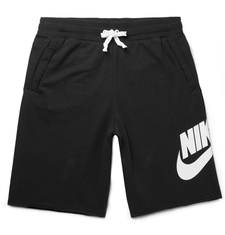 Photo: Nike - Sportswear Logo-Print Loopback Cotton-Blend Jersey Shorts - Black