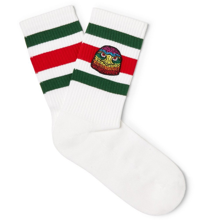 Photo: Gucci - Appliquéd Striped Stretch Cotton-Blend Socks - Men - White