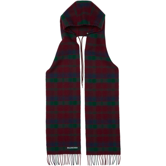 Photo: Balenciaga Red Tartan Check Hoodie Scarf