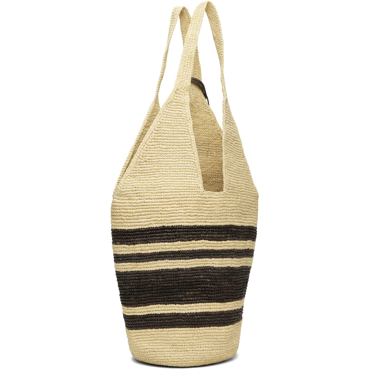 ANINE BING Off-White & Brown Leah Stripes Raffia Bag