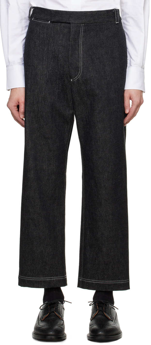 Thom Browne Black Washed Unconstructed Denim Trousers