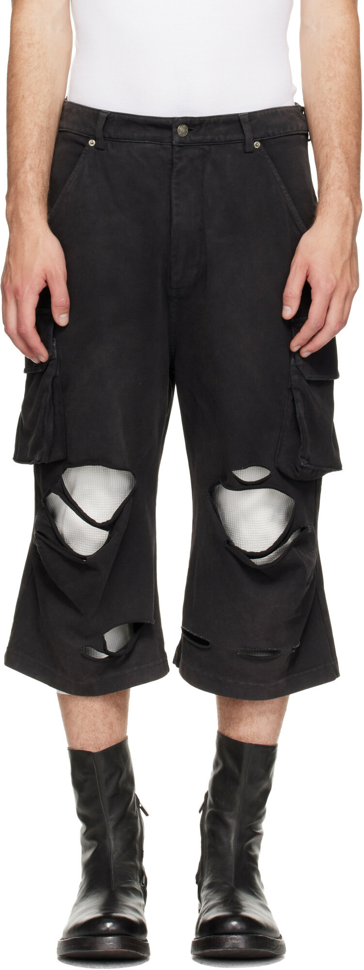 424 Black Ripped Bermuda Shorts