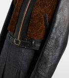 Prada Belted shearling-trimmed leather jacket