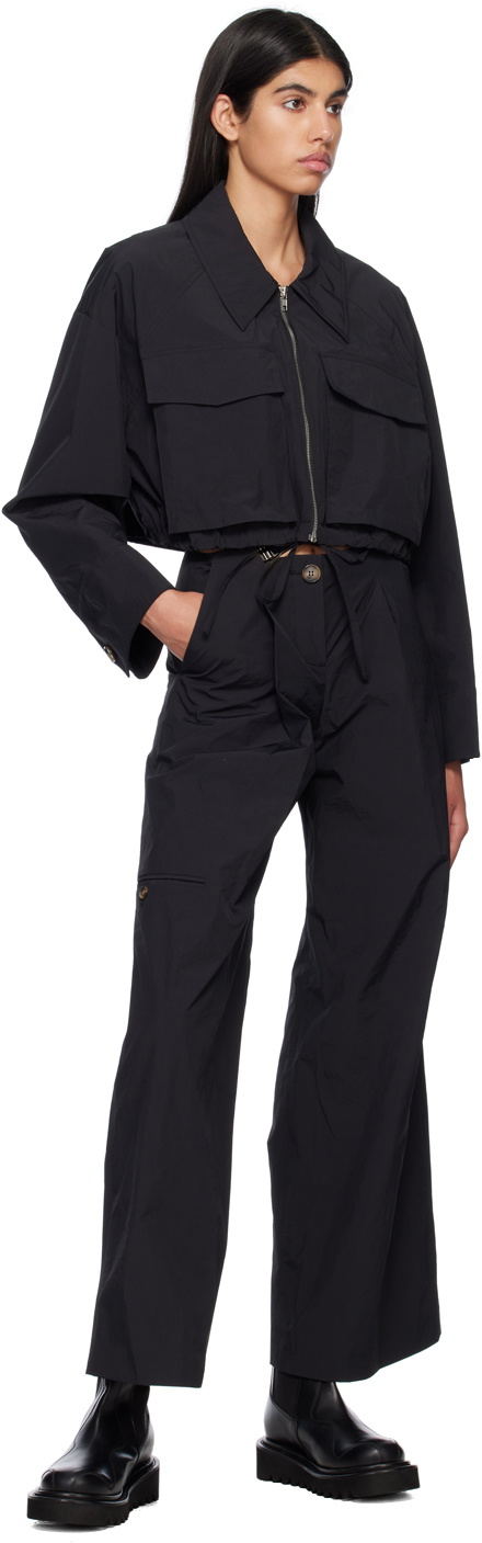 J KOO Black Belted Trousers