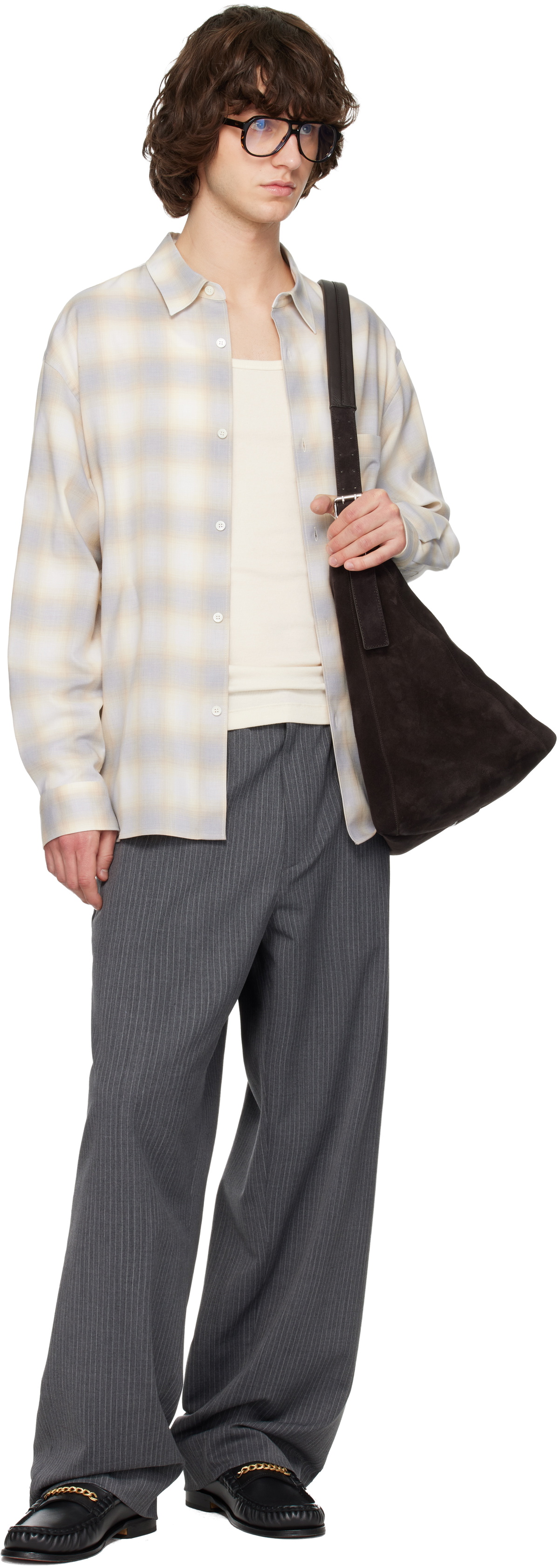 Solid Homme Yellow & Gray Wool Cotton Check Shirt