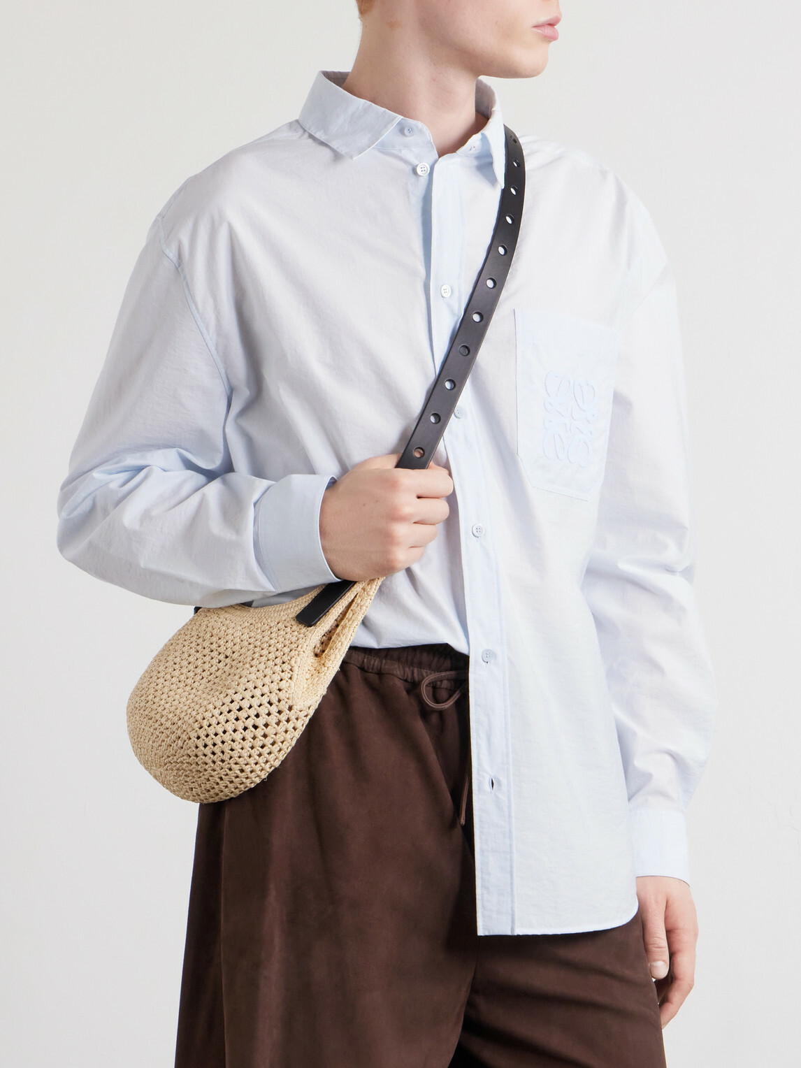 LOEWE - Paula's Ibiza The Punch Hole Leather-Trimmed Raffia Tote Bag